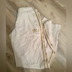 adidas Original White Track Pants with Gold Stripes (S- European 40)